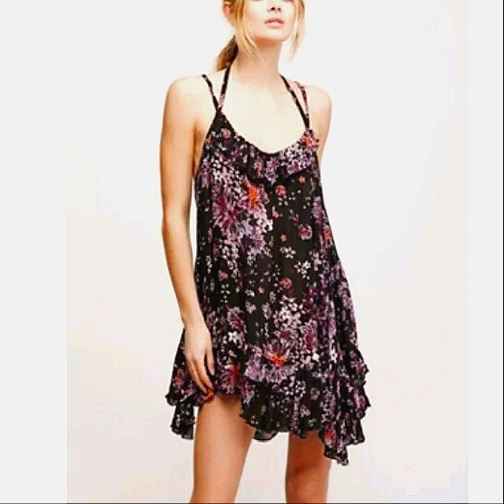 Free People One Blossom Slip Dress - Black  Floral Size Small